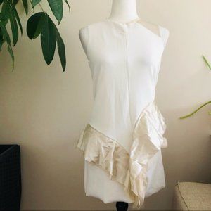Zara Cream and gold frilled stretchy dress
